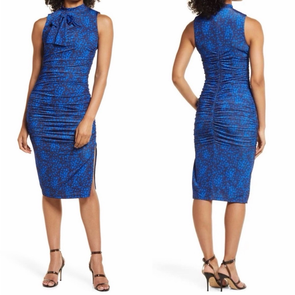 Black Halo Shaw Shirred Ruched Bodycon Dress Botanic Night 12